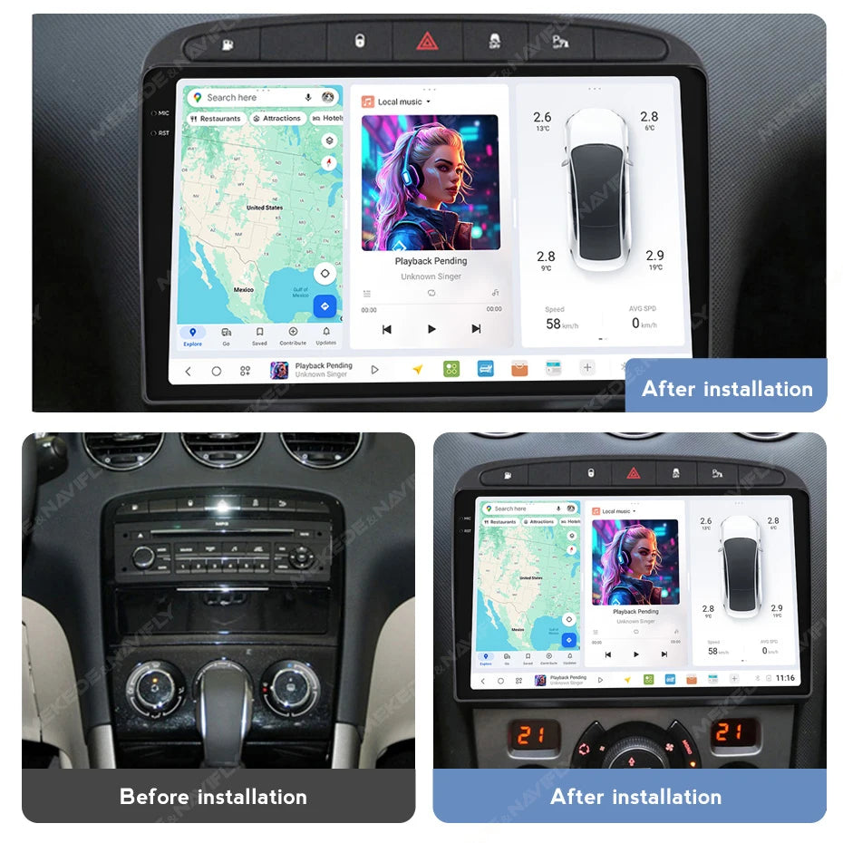 DUDUAUTO 512GB Wireless CarPlay Android Auto Per Peugeot 408 Per Peugeot 308 308SW Autoradio Lettore Multimediale DSP WIFI GPS AMP