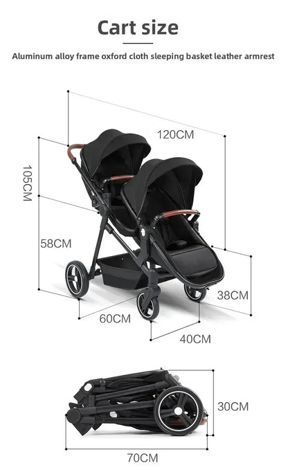 Passeggino Doppio per Bambini da Esterno, Multifunzionale 3-in-1, con Due Seggiolini Auto per Bambini