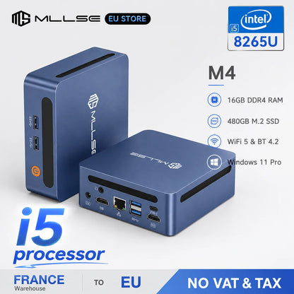 Mini PC Mllse M4 con Processore Intel Core I5-8265U, RAM DDR4 16GB, SSD 480GB, WiFi 5, BT 4.2, Win11, Computer Desktop Mini