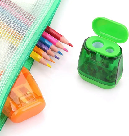 4 pz/set Studente di Plastica di Colore Trasparente Temperamatite Doppio Foro Schizzo Temperamatite Manuale Temperamatite