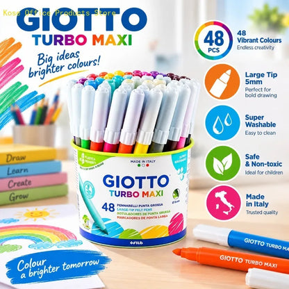 GIOTTO Set da 48 Pennarelli Lavabili con Punta in Feltro Turbo Maxi 5mm, Pennarelli Jumbo per Bambini, Scuola, Casa, Disegno, Colorazione, Set Artistico Creativo