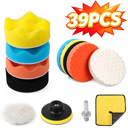 Kit di 5-39 Pezzi di Tamponi in Spugna per Lucidatura Auto, Tamponi in Schiuma da 3/4/5/6/7 Pollici per Lucidatrice, Tamponi per Ceratura Auto, Rimuove Graffi