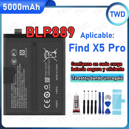 BLP889 Batteria ad alta capacità da 5000 mAh per OPPO Find X5 Pro Nuova, alta qualità + strumenti gratuiti