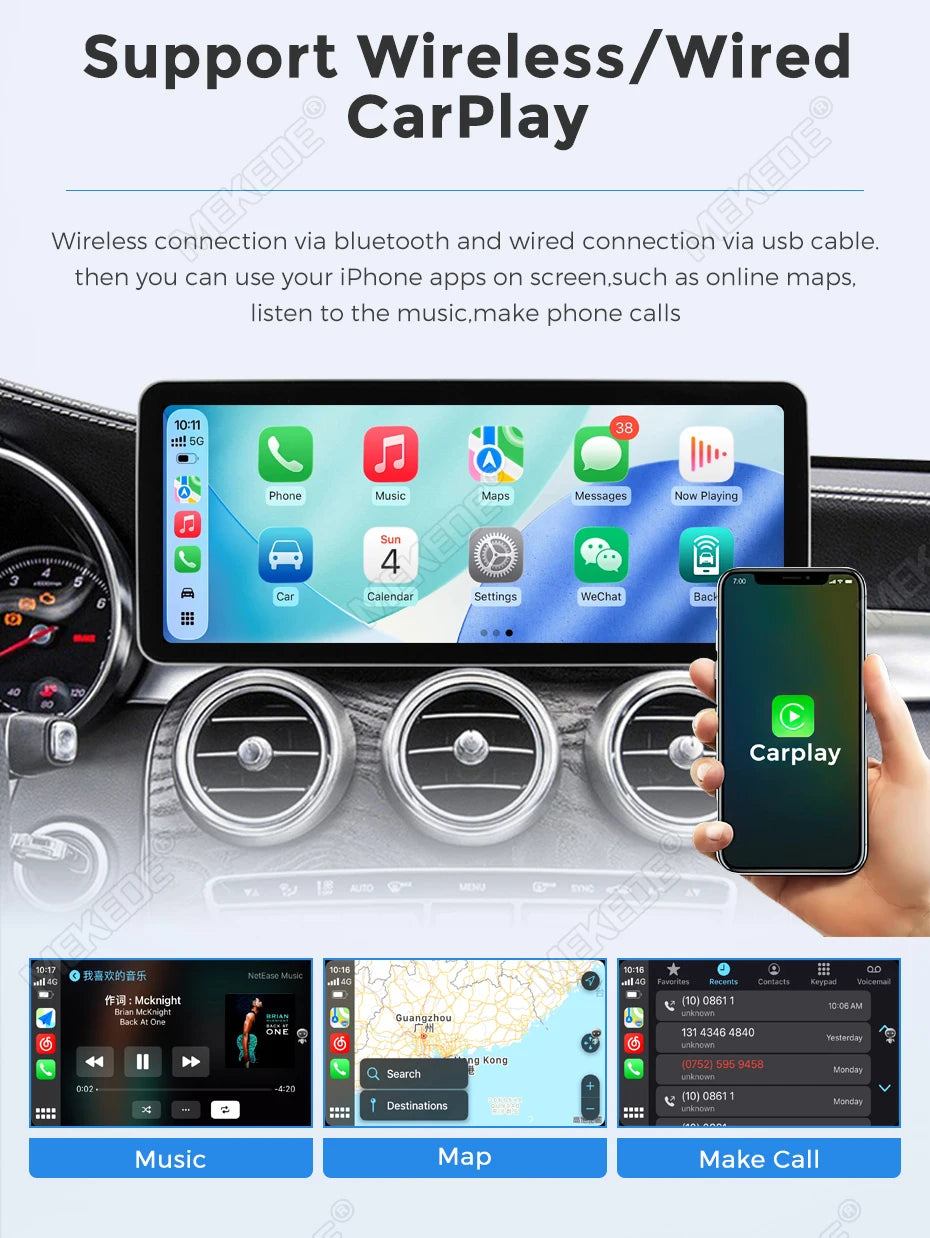 Mekede, schermo da 12,3 pollici, risoluzione 2K, sistema di navigazione GPS con CarPlay e Android Auto, autoradio multimediale con sistema operativo Linux per Mercedes Benz C W205, GLC X253, Classe V W447, lettore video 4K.