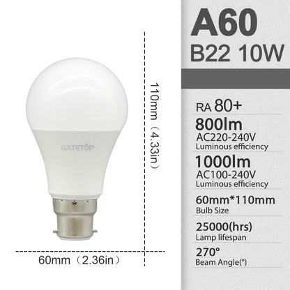 10 Pezzi Lampadine LED E27 B22 da 24W 20W 18W 15W 12W 10W 3W, AC 220V 110V 3000K 6000K, Lampada per Soggiorno e Casa