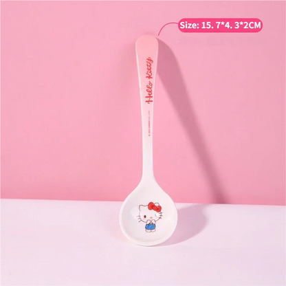 WUHE Set di Stoviglie per Bambini Hello Kitty, Ciotole e Piatti in Melamina, Design Cartoon per Ragazze, Senza BPA, Infrangibile, Lavabile in Lavastoviglie