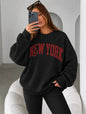 Felpa con stampa a tema New York, felpa da donna con collo alla marinara e fodera in pile, felpe sportive e per il tempo libero, ideali per l’autunno e l’inverno.