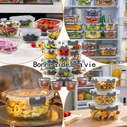 Set di 12+4 Contenitori in Vetro per Alimenti con Coperchi Ermetici, Contenitori Impilabili a Prova di Perdite per Preparazione Pasti, Scatole in Vetro Sicure per Frutta, Verdura, Cibi Cotti, Organizzazione Dispensa