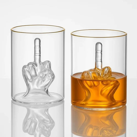 Bicchiere da whisky a forma di dito medio, bicchiere originale con dito 3D all'interno, bicchiere divertente