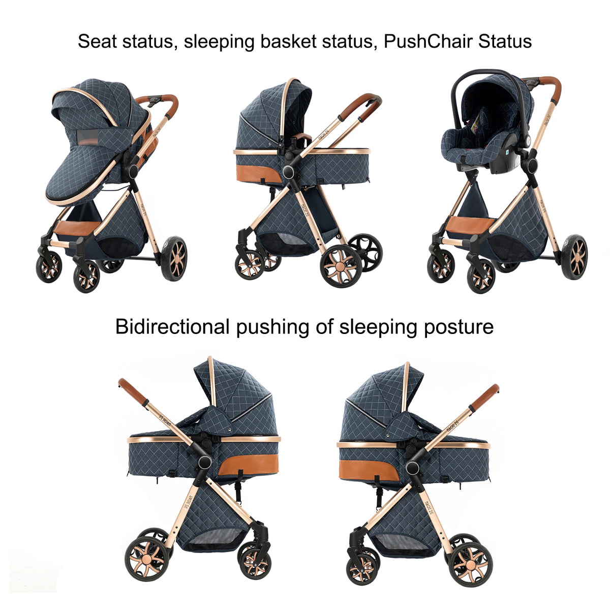 Passeggino Magic ZC 3 in 1, Sistema da Viaggio Compatto e Pieghevole con Navicella, Seggiolino Auto per Neonati e Seduta Reversibile, Carrozzina High Landscape, Ruote Ammortizzate, Manubrio Regolabile, Chiusura con Una Mano,