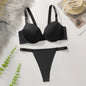 Set da donna rosa Set di lingerie quotidiana in tinta unita, reggiseno push-up, comodo set di lingerie aderente, il seno piccolo appare più grande 2051