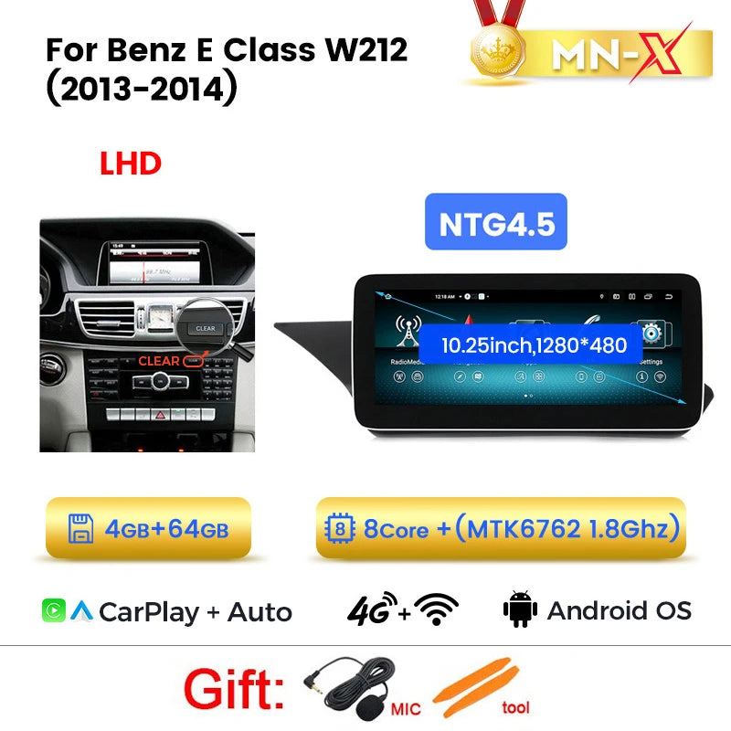 2026 Nuovo Android 15 128GB ROM Autoradio Wireless CarPlay Auto Multimedia per Mercedes Classe E W212 S212 2009-2015 Sistema NTG4.0 NTG4.5 NTG5.0 Lettore Video 4K Monitor Telecamera