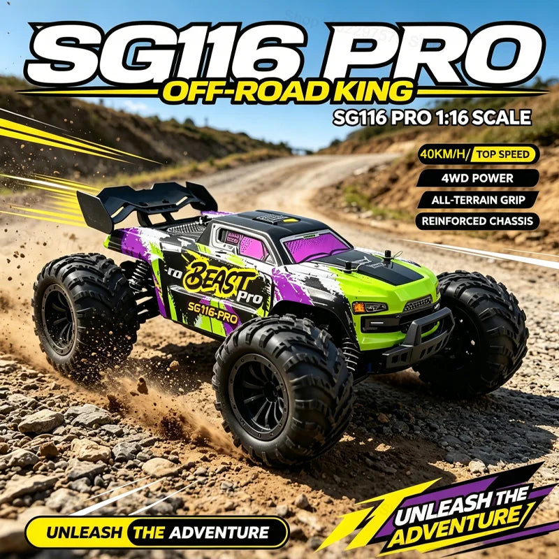 SG116 PRO, auto radiocomandata in scala 1/16, velocità massima 40 km/h, trazione integrale, fuoristrada, monster truck radiocomandato, veicolo da corsa 2.4G, giocattolo, regalo di compleanno per bambini, ragazzi e adulti.