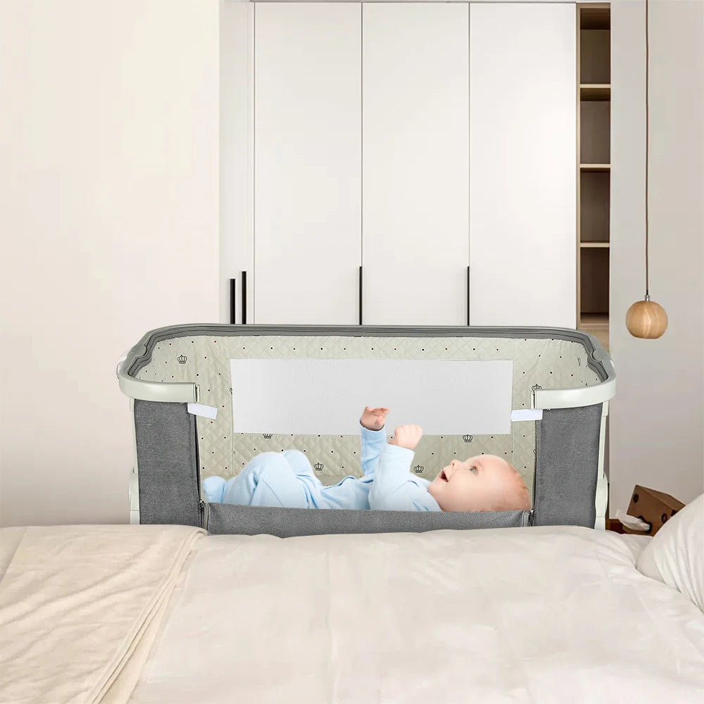 Culla 4-in-1 per Neonati, Culla Co-sleeping con Ruote Integrate, con Materasso e Zanzariera, Grigio, 91L X 50L X 68-81H Cm