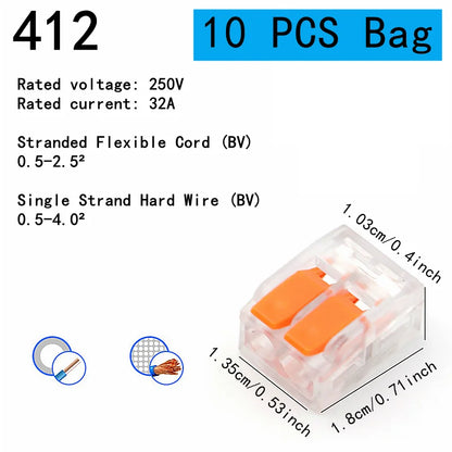 Terminali plug-in rapidi di tipo universale arancione da 10-75 pezzi, connettori per apparecchiature elettriche, terminali per connettori per cavi, 250 V/32 A