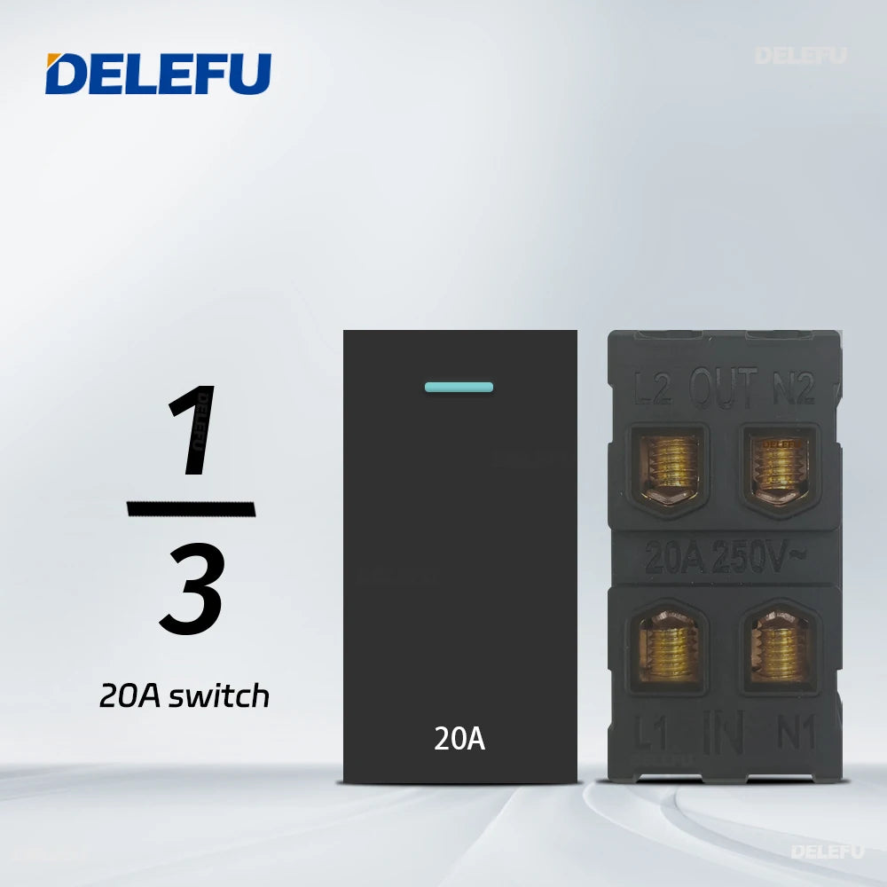 DELEFU Presa Italiana Fai-da-te con USB Tipo C, Interruttore Campanello, 45A 20A, per Tende, Telefono, CAT5, TV, HDMI, SAT, Nera
