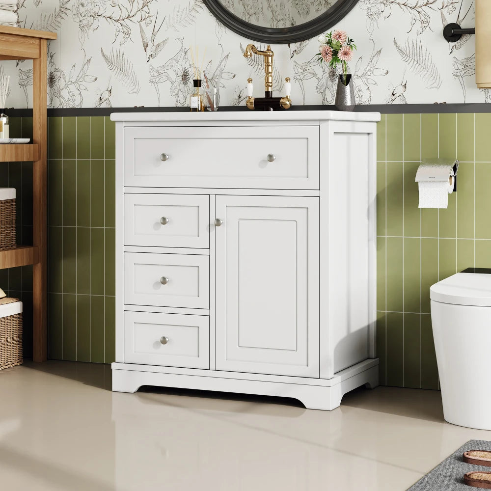 Mobiletto da bagno 76x46x87 cm con lavabo Mobiletto inferiore Cassetto a basso rumore Guida Telaio per porta Cassetto pieghevole Lavello in ceramica Lavabo in ceramica Lavaggio in ceramica