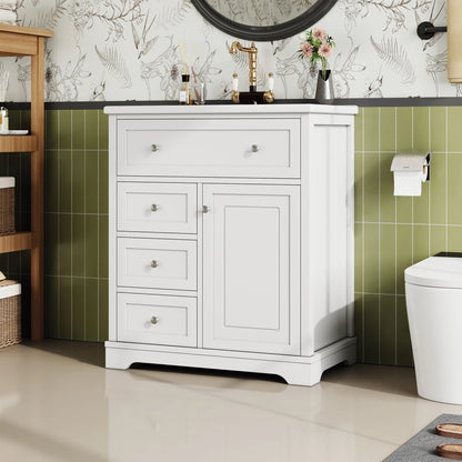Mobiletto da bagno 76x46x87 cm con lavabo Mobiletto inferiore Cassetto a basso rumore Guida Telaio per porta Cassetto pieghevole Lavello in ceramica Lavabo in ceramica Lavaggio in ceramica