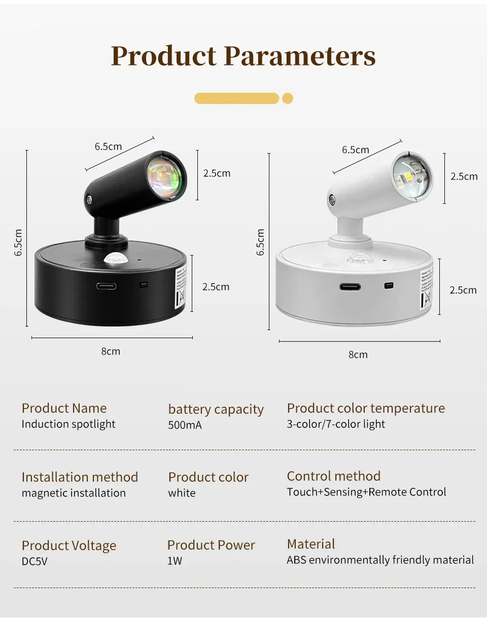 Lampada da Parete LED con Sensore di Movimento, Interruttore Touch, Luce Notturna, Faretto Magnetico Wireless Dimmerabile per Camera da Letto, Armadio, Scale, Decorazione