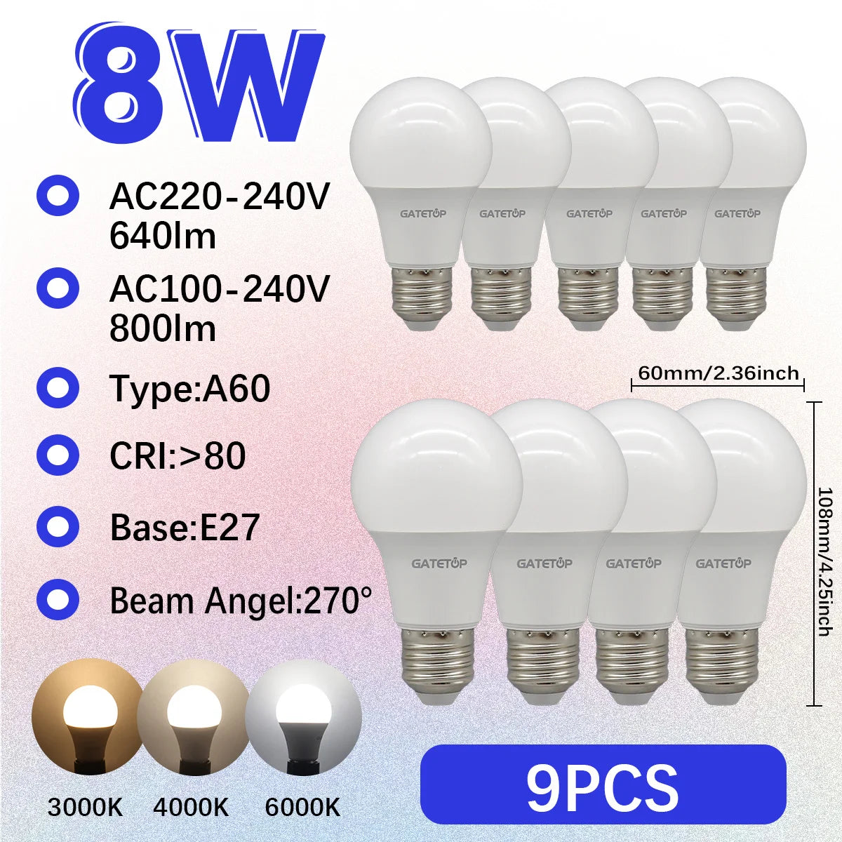 1-10 Pezzi Lampadine LED 8W AC 110V 220V E27, Illuminazione Calda e Diurna, RA80, per Casa, Lampade di Alta Qualità