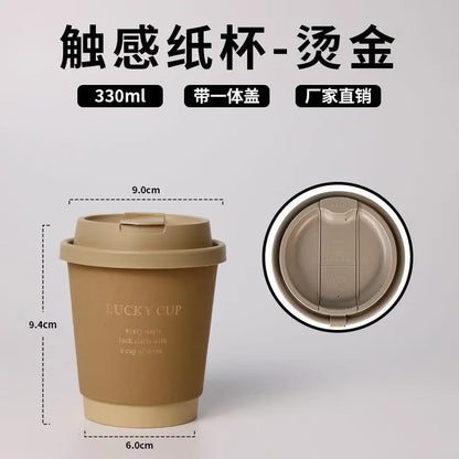 50 pz 330/400/500 ml Bicchieri di carta usa e getta Marrone Stampa a caldo Tazza di tè al latte con coperchio Boccale di caffè per bevande calde e fredde a doppio strato