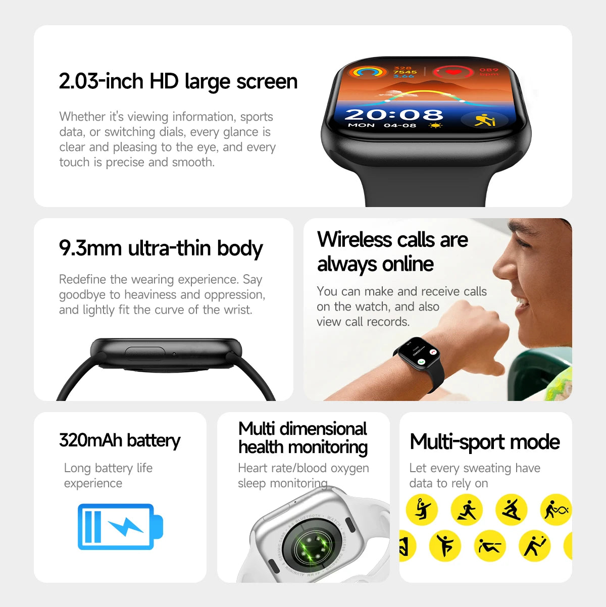 Nuovo Smartwatch iOS Serie 11, Display AMOLED Ultra HD, Cardiofrequenzimetro, GPS, Impermeabile IP68, Fitness, Chiamate Wireless, Braccialetto Originale