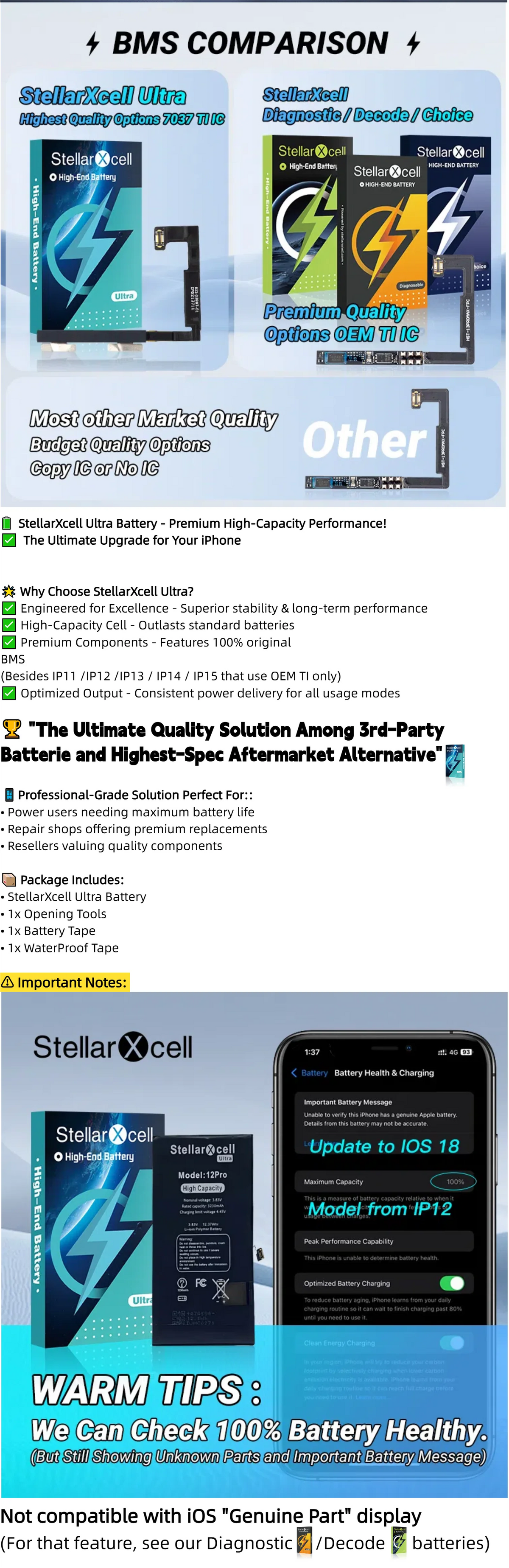Batteria StellarXcell Ultra per iPhone, Spedita dalla Germania, per iPhone 7 7Plus, Batteria ad Alta Capacità, Batteria di Alta Qualità, Sostituzione Batteria iPhone con Strumenti Gratuiti, 0 Cicli, Mostra il 100% della Sal