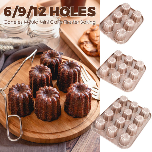 Stampo per cannele Teglia per torta 6/9/12 cavità antiaderente Cannele Muffin Bakeware Cupcake Pan per forno Cottura Lavabile in lavastoviglie Stampo per cannella