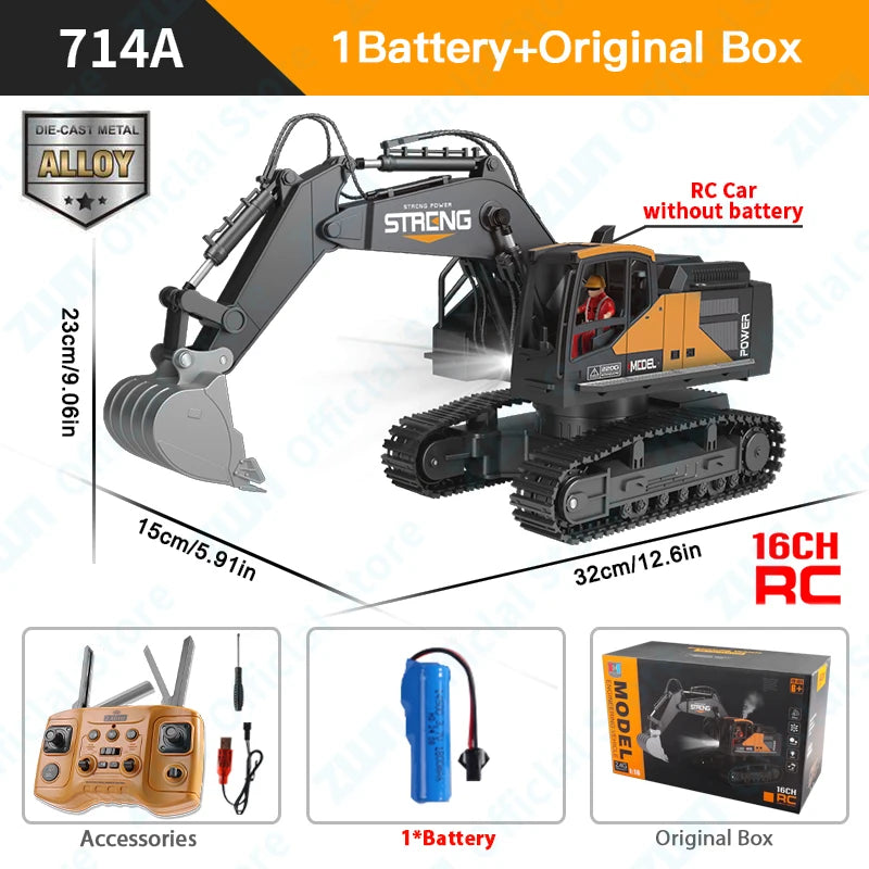 ZWN 1/16 1/20 Escavatore telecomandato Autocarro con cassone ribaltabile Modello RC Auto giocattolo Simulazione professionale in lega Veicolo da costruzione per bambini