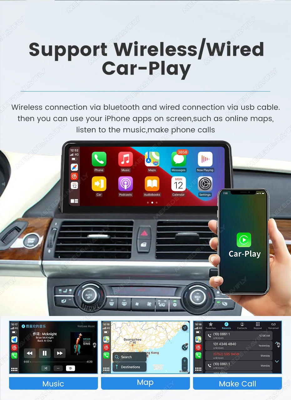 Sistema multimediale intelligente per auto con schermo QLED da 10,25 pollici, Linux, CarPlay wireless, Android Auto, per BMW E90 E91 E92 E93 2005-2012, con WiFi, BT, navigazione GPS e autoradio.