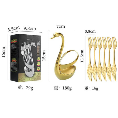 Set di forchette eleganti con base a forma di cigno, cucchiaio da caffè, dessert e insalata in acciaio inossidabile, posate per torte, stoviglie a zero sprechi, dropship