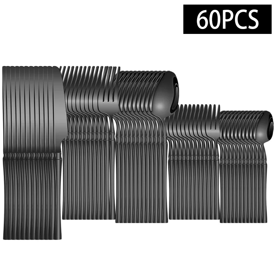 Set di posate in acciaio inossidabile nero da 40/60 pezzi, lucidato a specchio, include forchette da tavola, coltelli da bistecca e cucchiai da zuppa, adatto per