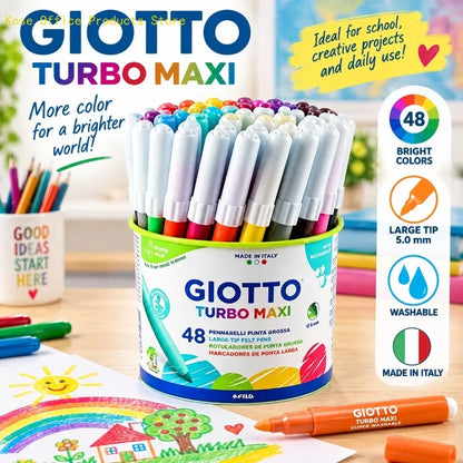 GIOTTO Set da 48 Pennarelli Lavabili con Punta in Feltro Turbo Maxi 5mm, Pennarelli Jumbo per Bambini, Scuola, Casa, Disegno, Colorazione, Set Artistico Creativo