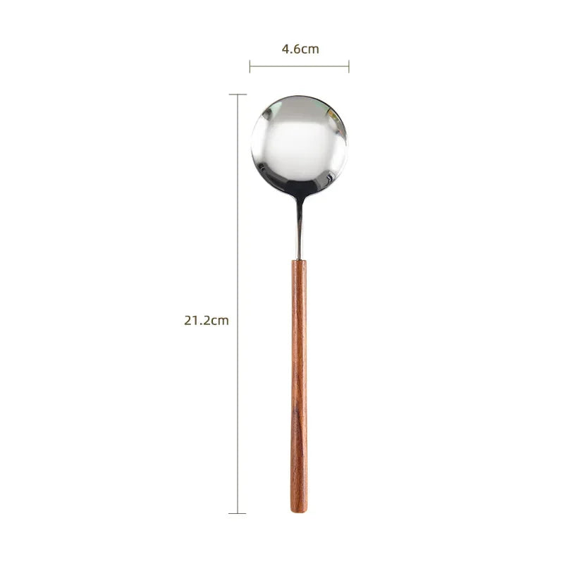 Set di posate di lusso leggero per hotel in acciaio inossidabile con manico in palissandro vintage, coltello da bistecca, forchetta e cucchiaio