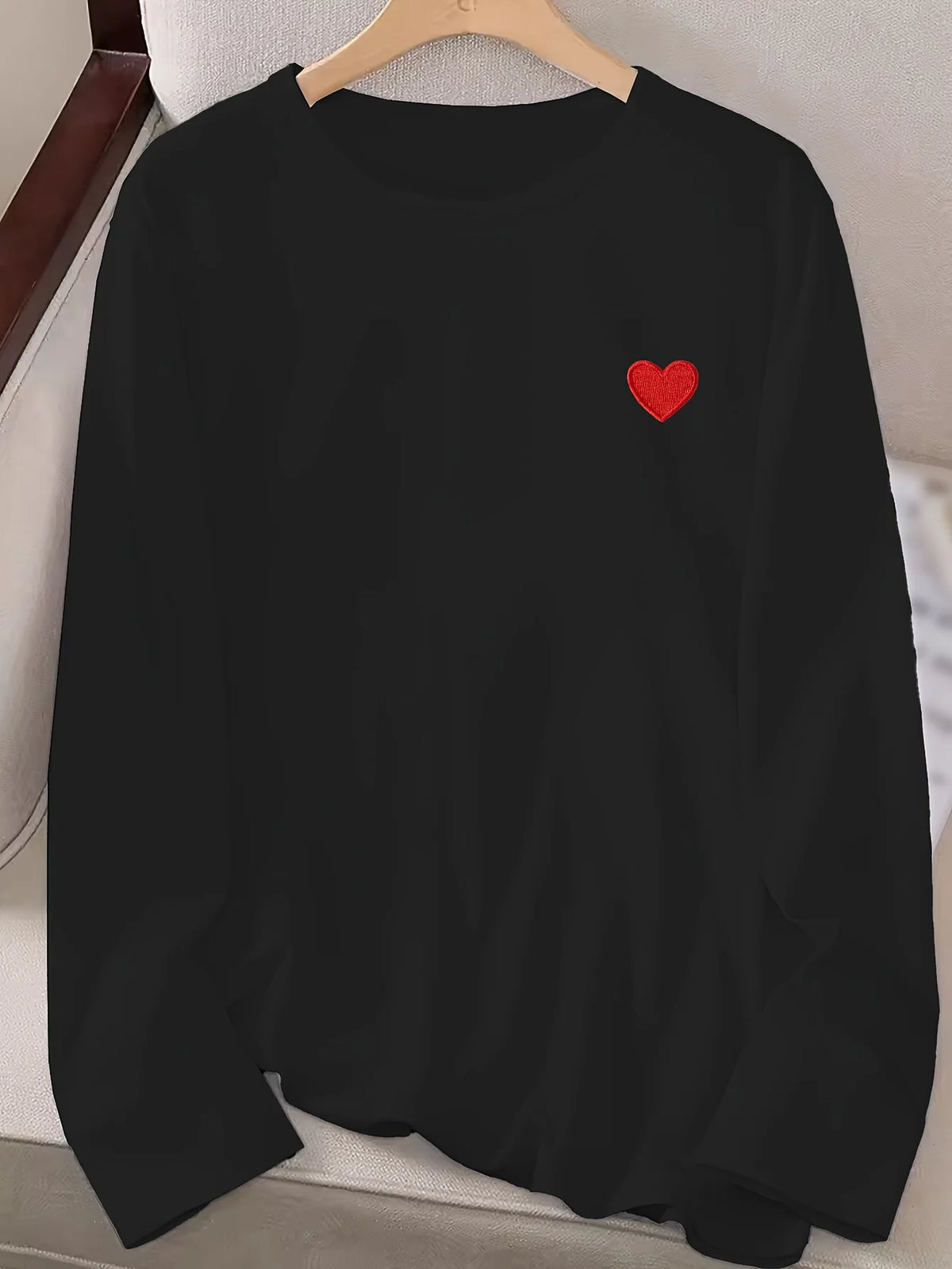 T-shirt da donna in 100% cotone, ideale per l'autunno e l'inverno, in bianco e nero, stile street, comoda, a maniche lunghe, con stampa, abbigliamento casual da donna.