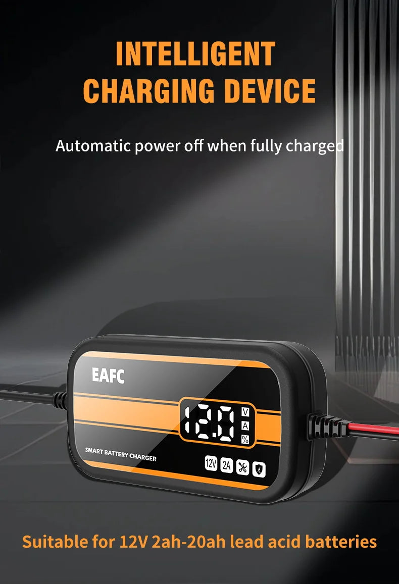Il più nuovo caricabatteria per auto 12V 2Ah-20Ah caricabatterie per riparazione batteria al piombo con display digitale intelligente per auto SUV moto