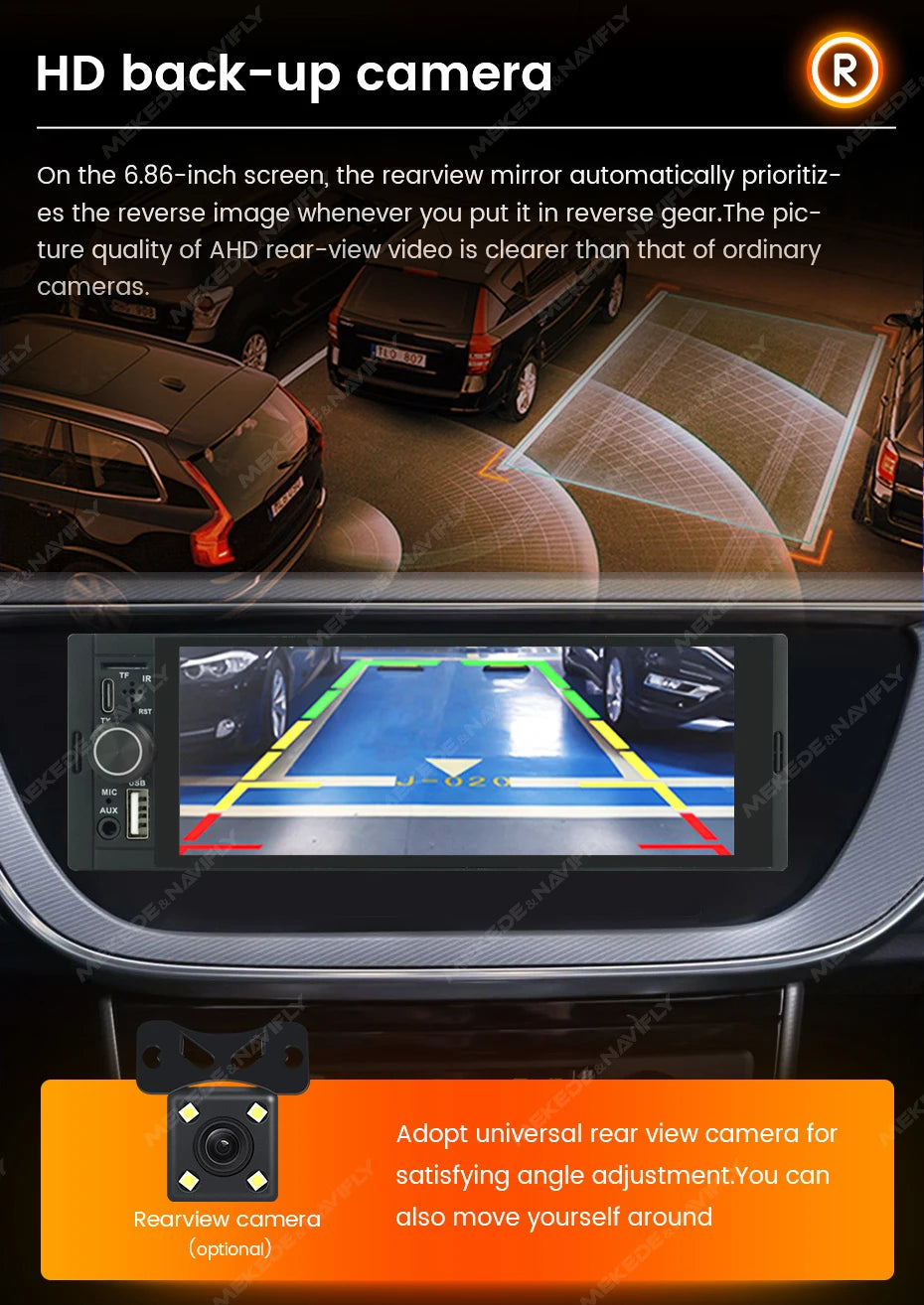 MEKEDE Lettore Video 4K da 5.2/6.86/6.88 Pollici, CarPlay Wireless, Android Auto, Radio FM Multimediale Universale 1DIN con USB Type-C, TF, AUX, ISO, RCA