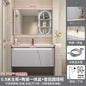 Mobile Bagno Moderno Intelligente con Lavabo Integrato in Ceramica, Armadietti in Rovere, Specchio LED e Mobiletto - Arredamento Bagno