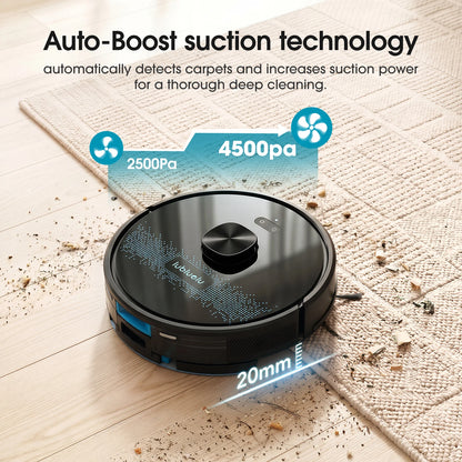 Lubluelu SL60 Max+ 4500Pa Robot Aspirapolvere e Lavapavimenti con Ricarica Automatica per Peli di Animali, Tappeti e Pavimenti Duri