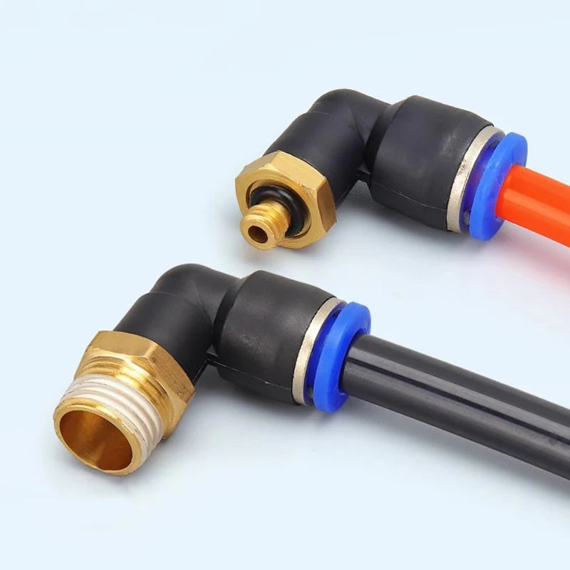 Set di 5 connettori pneumatici a gomito con filettatura maschio da 1/8', 1/4', 3/8', 1/2' per tubi dell'aria da 4/6/8/10/12 mm