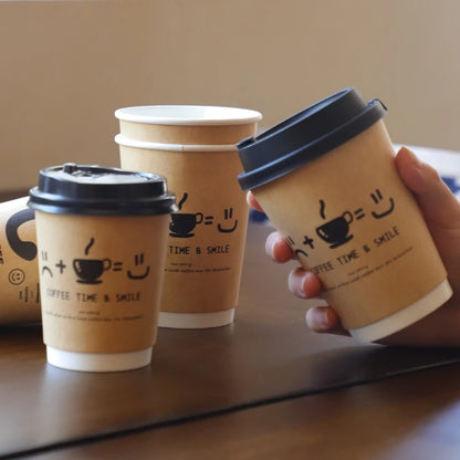 50 bicchieri di carta kraft usa e getta da 8/10/14oz, a doppia parete, isolati, per caffè, tè, latte e succhi, ideali per caffetterie e negozi.