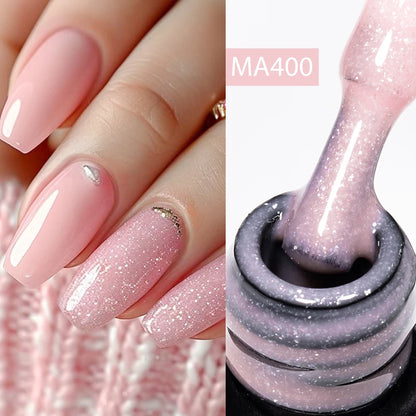 MEET ACROSS 7ml Gelatina Nuda Shimmer Base in gomma Gel Glitter Rosa Viola UV/LED Nail Art Vernis Gel Smalto per manicure Unghie FAI DA TE