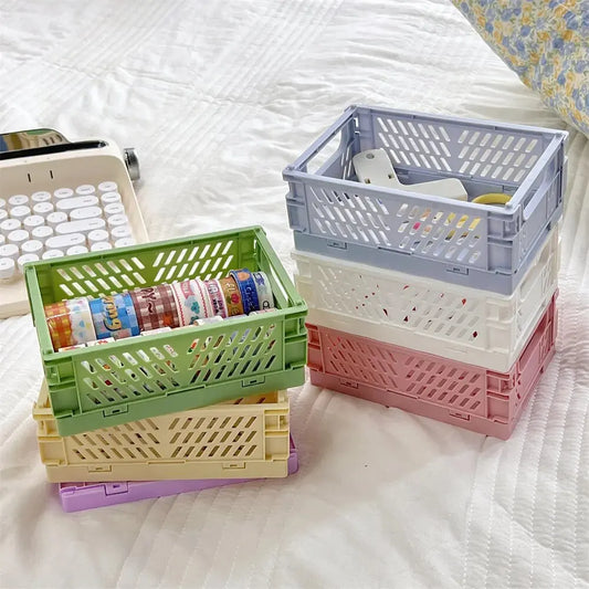 Cestini portaoggetti organizzativi a 6 colori Custodia pieghevole per studenti Cestino da tavolo Nastro per cancelleria Contenitore pieghevole in plastica