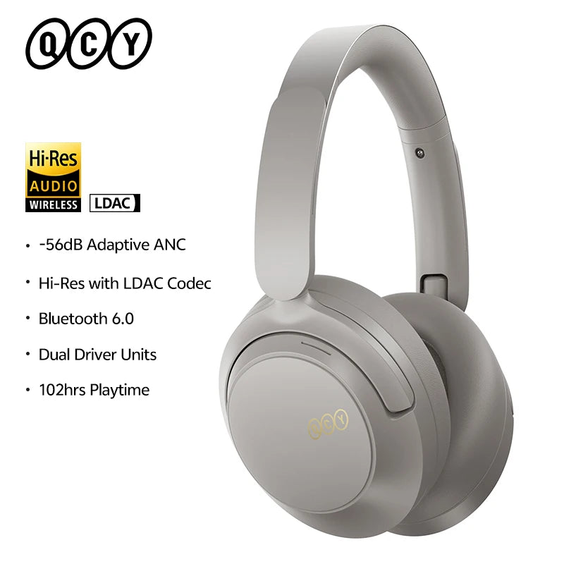 QCY H3S ANC Cuffie over Ear -56dB Cuffie con cancellazione del rumore Bluetooth 6.0 Auricolari audio spaziale LDAC ad alta risoluzione Doppio driver
