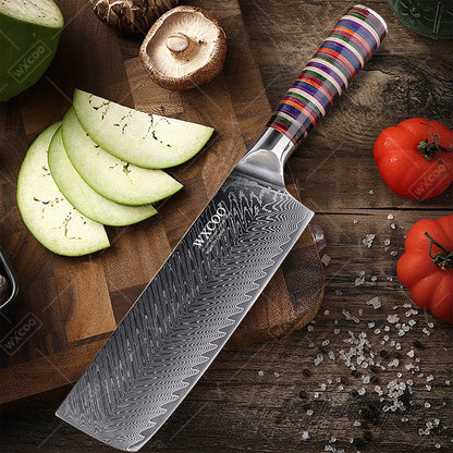 Coltelli da Cucina Professionali WXCOO in Acciaio Damascato con Scatola, Coltello Giapponese per Affettare, Coltello Domestico per Frutta e Verdura, Coltello da Disosso a 67 Strati