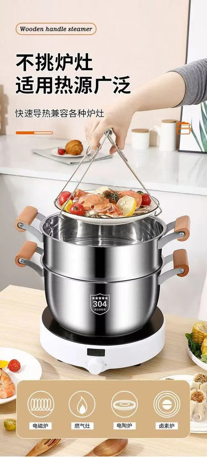 Pentola per zuppe in acciaio inossidabile 316, spessa, adatta all’uso alimentare, pentola per latte, vaporiera, compatibile con fornelli a gas e piani cottura a induzione, universale.