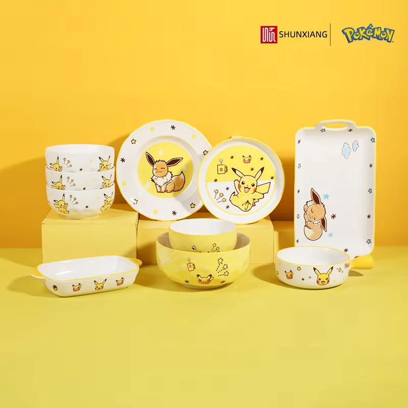 Set di Stoviglie in Ceramica Pokemon Autorizzato SHUNXIANG, Piatti con Motivi Cartoon, Set da Cena, Adatto al Microonde, per Casa, Ciotole