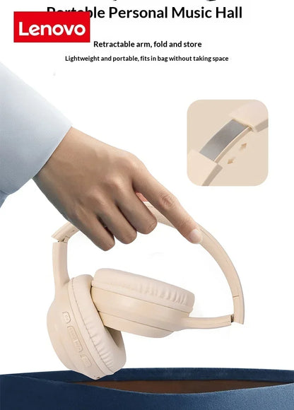 Nuovissimi Auricolari Bluetooth Lenovo, Cuffie Wireless Pieghevoli Over-ear per Computer, Cancellazione del Rumore, Audio HIFI Stereo, Cuffie da Gaming