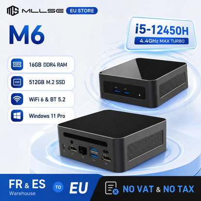 Mini PC MLLSE M6 con CPU Intel Core i5-12450H, 16 GB di RAM, SSD da 512 GB, WiFi 6, BT 5.2, mini computer desktop con Windows 11 Pro
