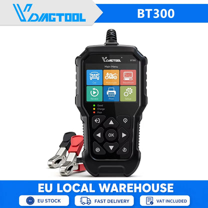 VDIAGTOOL BT300 Tester per Batterie Auto 6-12V, 5-3000 CCA per Analizzatore Batterie Auto, Camion, Moto con Test di Carica, Test di Avviamento, Test di Tensione SOH SOC, Strumento per Test del Sistema di Ricarica e Avviamento